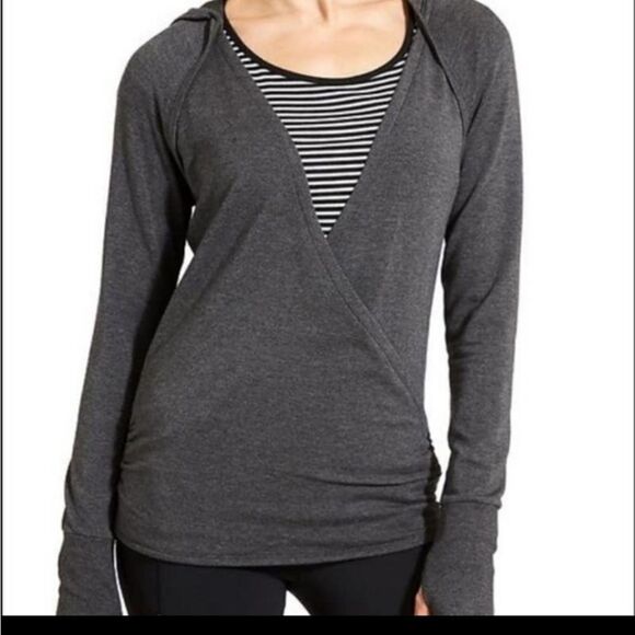 Athleta Studio Hoodie Long Sleeve Wrap Top Sweatshirt Modal Gray 348828 Size S - Picture 1 of 5